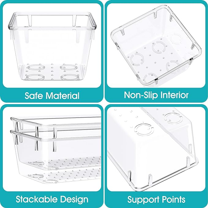 33 PCS Clear Plastic Drawer Organizers Set, 4 Size Desk Drawer Organizer Trays for Makeup, Jewelry, Kitchen Utensils, Gadgets and Office Accessories