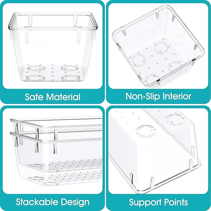 13 PCS Clear Plastic Drawer Organizers Set, 4 Size Desk Drawer Organizer Trays for Makeup, Jewelry, Kitchen Utensils, Gadgets and Office Accessories