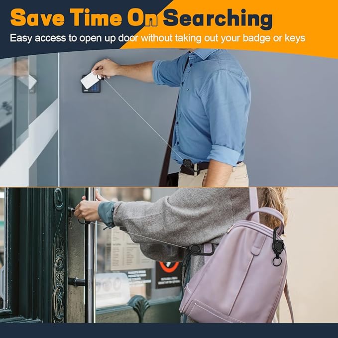 Heavy Duty Retractable Keychain, 3 Pack, Retractable ID Badge Holder Reel, Tactical ID Badge Reel, Key Ring Outdoor (Black, Black, Black)