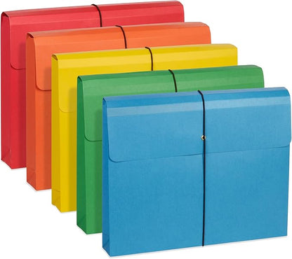 Blue Summit Accordion File Wallet with Flap and Cord Closure, Letter Size, 2” Expansion, Assorted Colors – 10 Pack