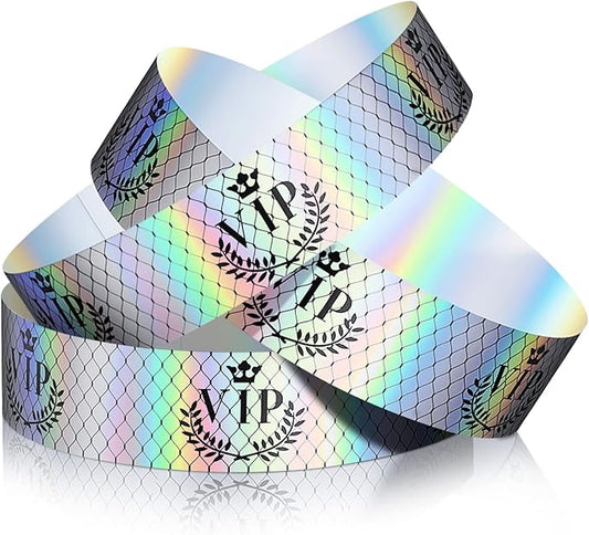 Jadive 500 Pieces Paper Wristbands VIP Plastic Waterproof Party Identification Wristbands Party Bracelets for Events Amusement Parks, Club, Concerts, Fairs, Festivals and Events(Neon Silver)