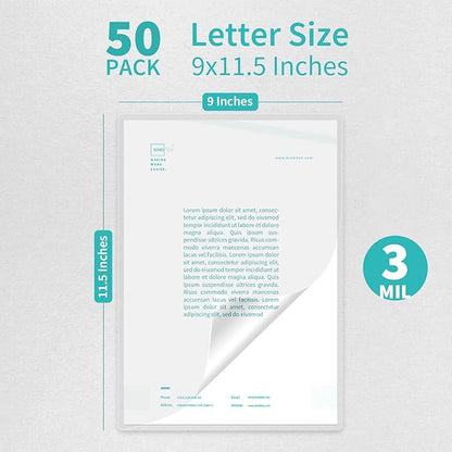 Binditek 50 Pack 3 Mil Thermal Laminating Pouches, 9x11.5 Inches Laminating Sheets, for Letter Size, Ultra Clear, Glossy, Hold 8.5x11 Inches, Heat Seal, School Office Supplies