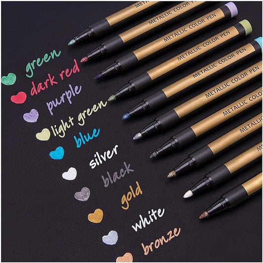 Dyvicl Metallic Marker Pens - Set of 10 Medium Point Metallic Markers for Rock Painting, Black Paper, Card Making, Scrapbooking Crafts, DIY Photo Album