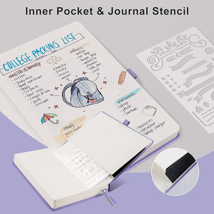 EMSHOI Blank Notebook Journal - 320 Pages, 100gsm Thick Paper, A5 Hardcover Leather, Art Sketchbook for Drawing, Unlined, Plain Sketch Book for Women Men Work Writing, 5.75 x 8.38, Light Purple