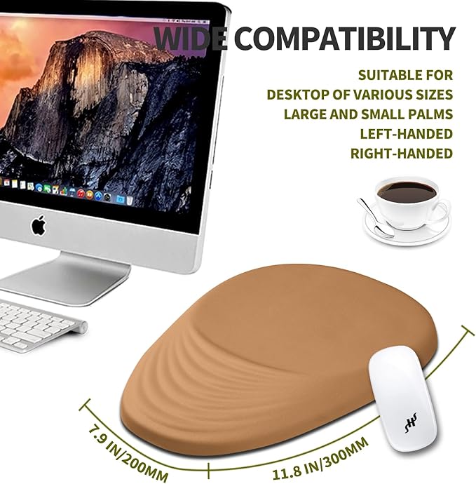 Hokafenle Ergonomic Mouse Pad Wrist Support, Terraced Slope Carpal Tunnel Wrist Pad for Mouse with Unibody Memory Foam, Wrist Rest Pain Relief Mousepad (Sandy Brown, 11.8x7.9 in)