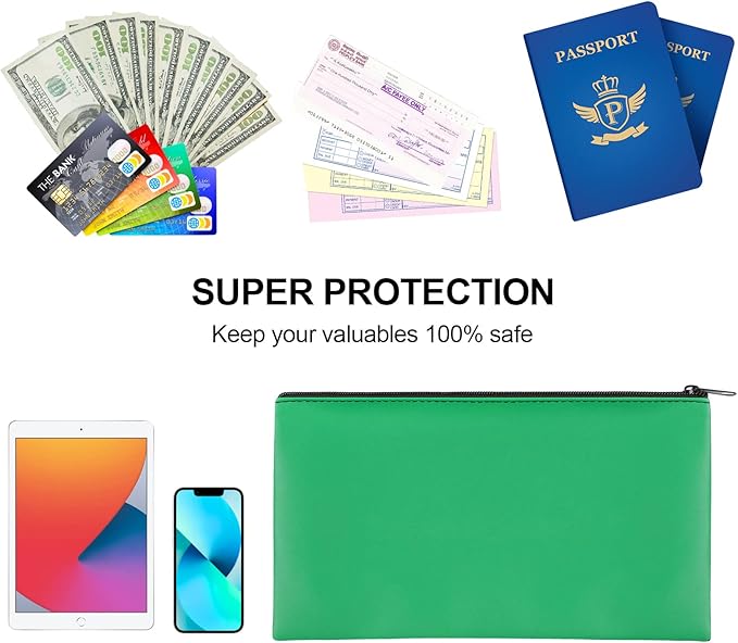 4Pack Money Bag 11 X 6 ", Safe Durable Money Bags with Zipper for Cash Waterproof, Coin Money Pouch PU Leather Bank Bag, Bank Bags with Zipper for Checks Makeup Bills Receipts Tool Storage Bag (Green)