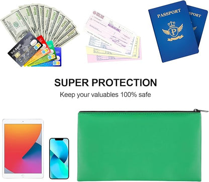 4Pack Money Bag 11 X 6 ", Safe Durable Money Bags with Zipper for Cash Waterproof, Coin Money Pouch PU Leather Bank Bag, Bank Bags with Zipper for Checks Makeup Bills Receipts Tool Storage Bag (Green)