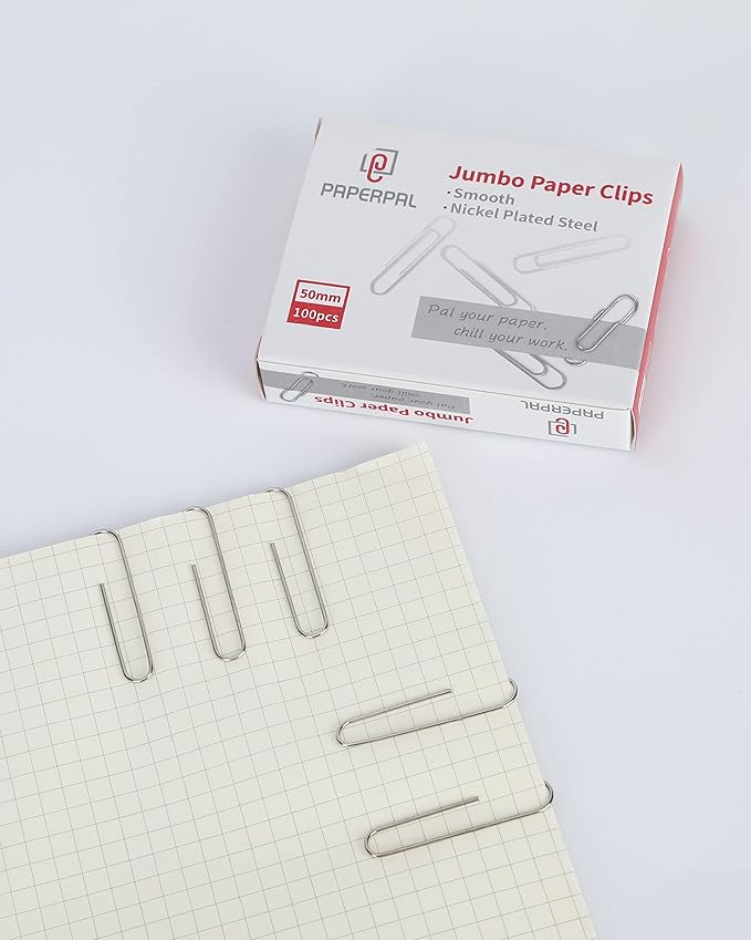 PAPERPAL Jumbo Paper Clips Smooth, 300 Large Paperclips (3 Boxes of 100 Each), Paperclips for Office School & Personal Use, Daily DIY, 2" Silver Paper Clips Jumbo Size