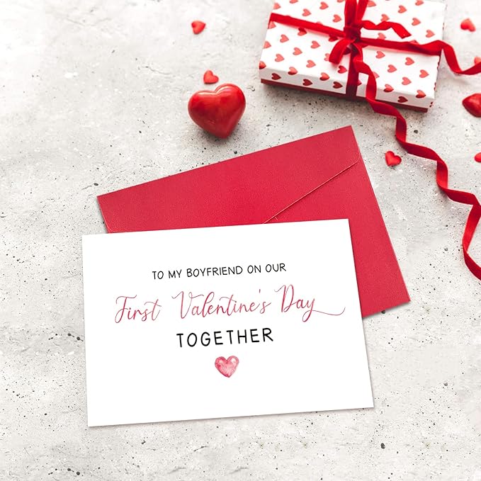 Ogeby First Valentines Day Card Gifts for Boyfriend, Cute Valentines Day Cards Gifts for Him, to My Boyfriend on Our First Valentine’s Day Together