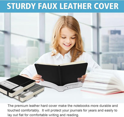 Lined Journal Notebook, 360 Numbered Pages(With page number), Thick Journal for Writing A5 College Ruled Notebook, 100gsm Lined Paper, Leather Hardcover, 5.75'' X 8.38''-Black