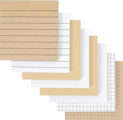 Mr. Pen- Lined Sticky Notes, 3”x3”, 8Pads, 480 Sheets, White & Kraft, Sticky Notes with Lines, Sticky Note, Self-Stick Note Pads, Sticky Notes Lined, Sticky Pads Sticky Notes Aesthetic, Lined Notepad