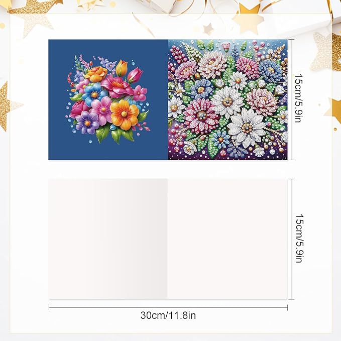 6 pcs Diamond Art Painting Greeting Card Kits - Beautiful Floral Design with Fine Glitter, 5D DIY Creative Special Shaped Diamonds Greeting Cards for Birthday Holiday Congratulations Crafts Gifts