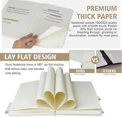 Lined Journal Notebook, 1 Pack (White), 360 Pages, 9.8 inches x 6.9 inches - 100 gsm Thick Paper, Hardcover