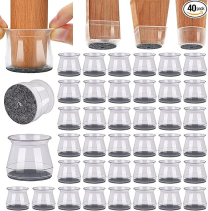 BUMACO 40Pcs Chair Leg Floor Protectors Chair Leg Protectors for Hardwood Floors Silicone Pads Covers to Protect Floors (Universal L Clear Fit 1.3"-2")