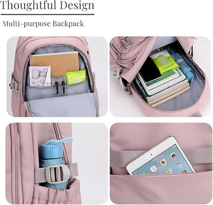 Cute School Laptop Backpack with Large Capacity Multiple Pockets for Girls Travel Friendly with Luggage Strap Accessory Included (Purple)