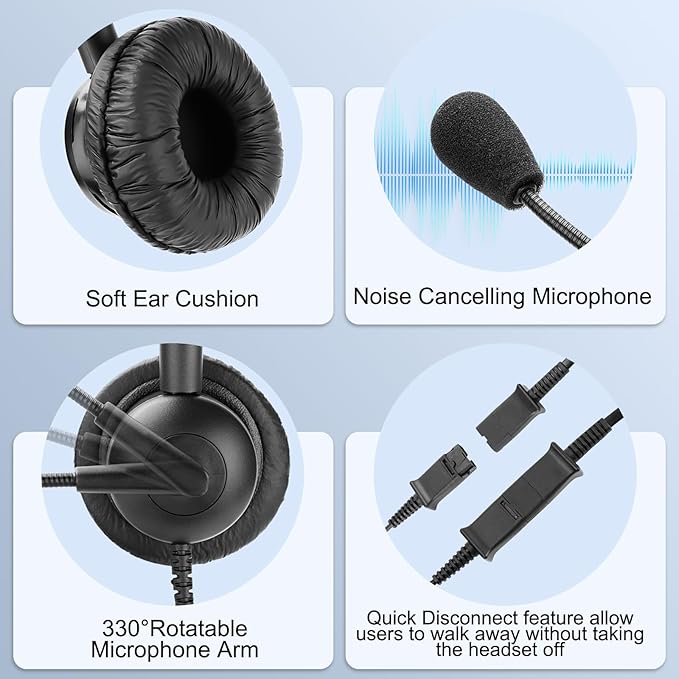 MKJ Cisco Headset Noise Canceling Wired Headphones with Microphone Corded RJ9 Telephone Headset for Cisco Office Phones CP-7821 7940 7942G 7945G 7961G 7962G 7965G 7971G 7975G 8865 9951