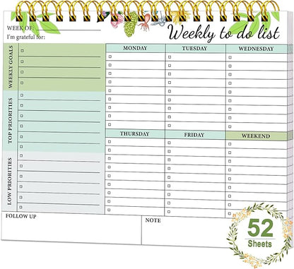 Weekly To Do List Notepad - Weekly Planner Notepad Undated 52 Sheets, 8.5"×11" Weekly Desk Planner for Women & Man, To Do List Notebook for Work Home, Perfect for Weekly Tasks and Goal Setting
