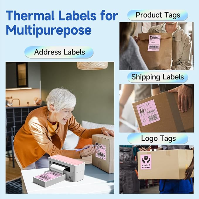 Phomemo 241bt Labels - Packs of 500 4X6 Per Fan-Fold Thermal Labels Compatible with Phomemo 241bt, D520BT, B246D Label Printer, Shipping Label for Bussines, Home, Office, Commercial Grade, Pink
