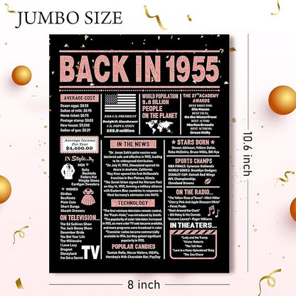 70th Birthday Card, 70th Birthday Decorations for Women, 70th Birthday Gifts for Mom, Back in 1955 Birthday Card, Rose Gold