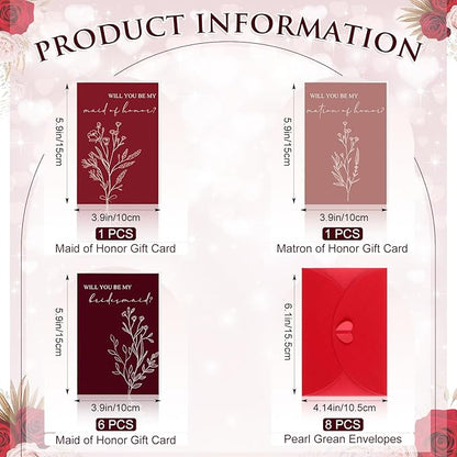 Spakon 16 Pcs Will You Be My Bridesmaid Cards with Envelopes Watercolor Greenery Floral Bridal Proposal Maid of Honor Matron of Honor Invited Favor for Bridal Shower Wedding (Classic Styles)