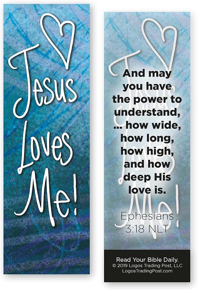 Jesus Loves Me, Ephesians 3:18, Bulk Pack of 25 Christian Bookmarks for Kids, Childrens Bible Verse Book Markers, Sunday School Prizes with Memory Verses, Scripture Gifts for Kids & Youth