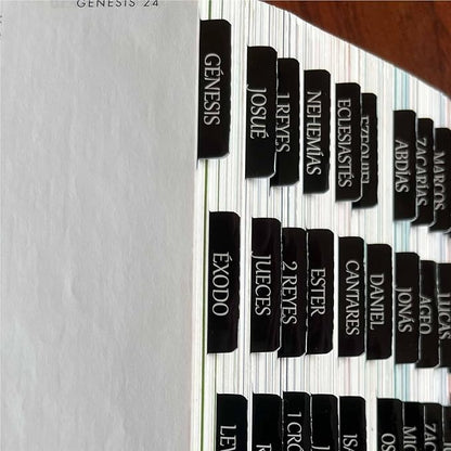 Spanish Laminated Bible Tabs, pestañas para biblia en español, Reposition Large Print Stickers, Easy to Read and Apply Bible Tabs for Women and Man (Spanish Black)