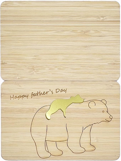 Fathers Day Cards,Handmade Bamboo Greeting Cards,Wooden Thankyou Card,Father's day Card for Dad,Bear dad