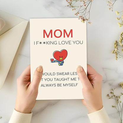 Funny Birthday Card for Mom Grandma, Happy Mother Birthday Card Gift from Son Daughter, Naughty Mother's Day Thank You Cards for Mom, Unique Mom Birthday Card Gift