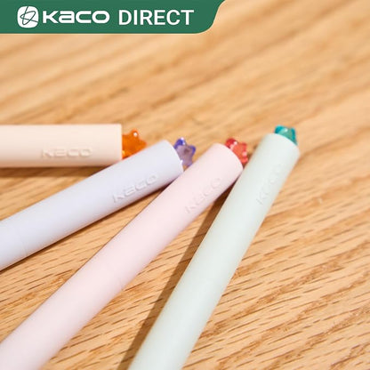 Kaco FIRST Gel Pens Cute Stationery Black Ink, 0.7 mm Medium Point, Aesthetic Cute Star Pens for Journaling (8 Pcs Bright Colors)