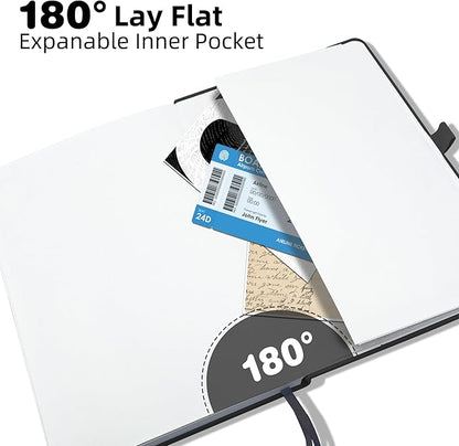 Blank Journal Notebook, A5, 192 Pages 100 GSM Thick Sketch Book for Women Men, Hardcover Leather Unlined Journaling for Work, Notebooks for Writing, 5.8 inches x 8.5 inches (Black)