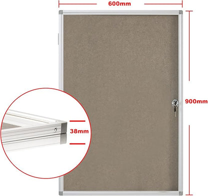 BIBOC Enclosed Felt Bulletin Board 36x24 inch Lockable Cork Noticeboard Display Cases Tamperproof Notice Poster Memo Board with Class 1 Aluminum Frame (Felt, 24×36 inches)