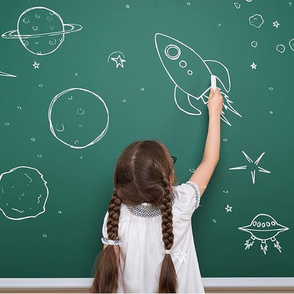 Chalkboard Wallpaper Stick and Peel: Green Contact Paper Classroom Chalkboard Stickers Chalk Board Paint Self Adhesive Wall Paper with 8 Colorful Chalks (35.4 X 78.7 Inches)