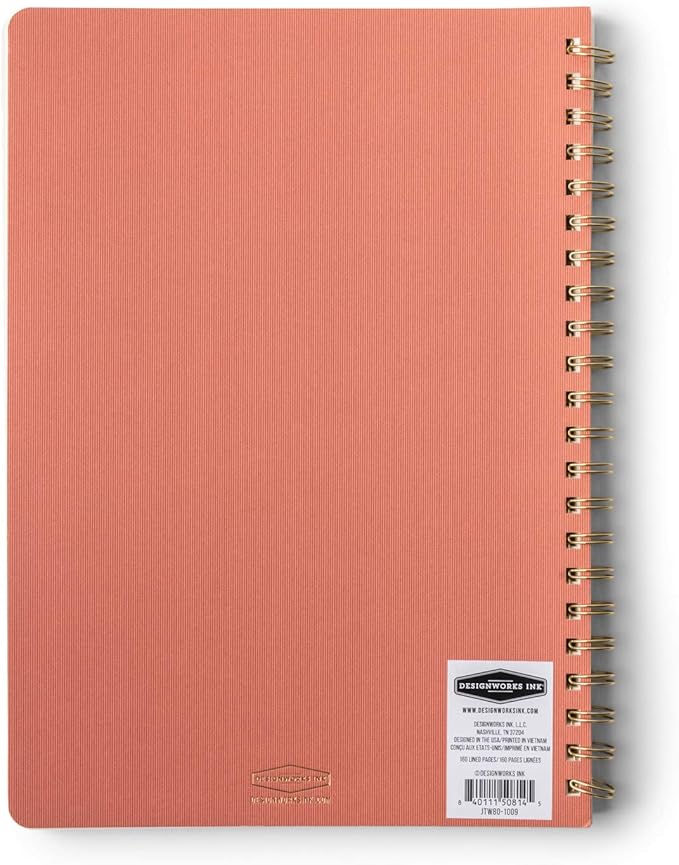 DesignWorks Ink 8.25" x 11.6" Terracotta Textured Paper Twin Wire Spiral No. 1 Notebook Journal with 160 Lined Pages for Work, Writing, Journaling