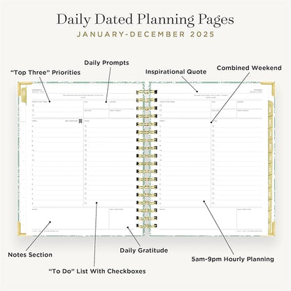 Day Designer 2025 Daily Planner – Premium Planner for Stylish Organization. Combines Monthly Calendar, Hourly Schedule, To-Do List, Gratitude, Goal Setting, Inspirational Quotes, Stickers & More. Elegant laminated Cover with Gold Accents (Graceful)