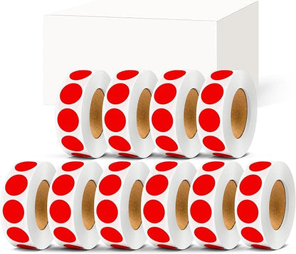 PARLAIM 10 Rolls 3/4" Dot Stickers, 10000 Pack Round Color-Code Circle Labels, Red Sticker for Color Coding
