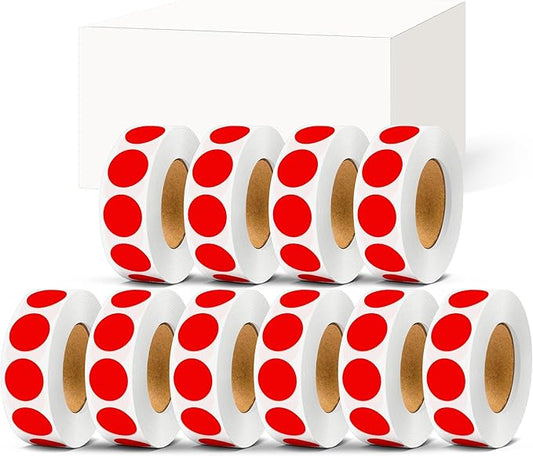 PARLAIM 10 Rolls 3/4" Dot Stickers, 10000 Pack Round Color-Code Circle Labels, Red Sticker for Color Coding