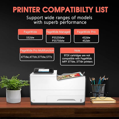 972X 972 MFP 477DW Ink Cartridges High Yield Compatible Ink Cartridge for HP Printer with HP 972X 972 Ink Cartridges Combo Pack for HP Pagewide Pro 452dn 452dw 552dw 477dw 577dw Printer (2 Black)