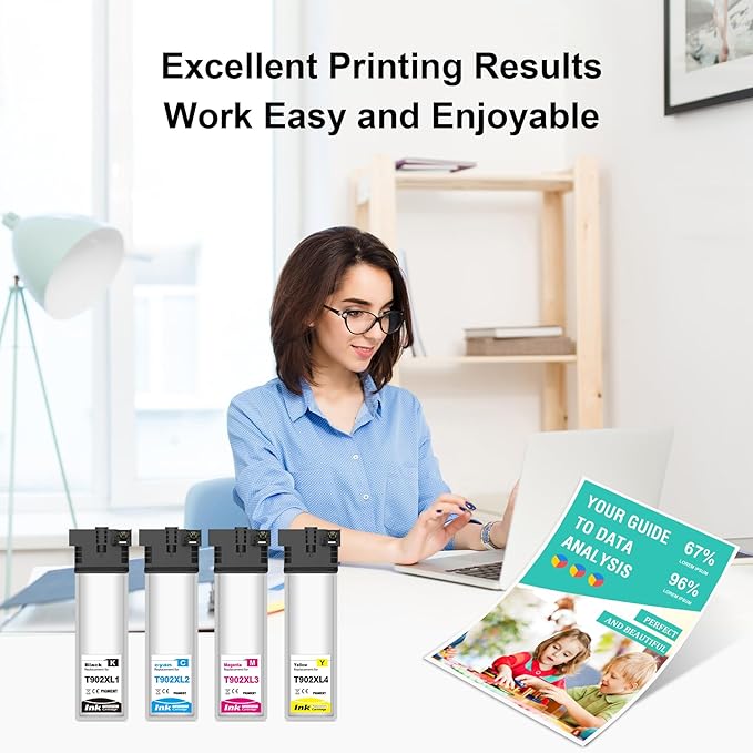 Remanufactured T902XL Ink Cartridge T902XL120 T902XL220 T902XL320 T902XL420 Ink Pack Compatible with Workforce WF-C5210 WF-C5290 WF-C5710 WF-C5790 (Black/Magenta/Cyan/Yellow, 4-Pack)