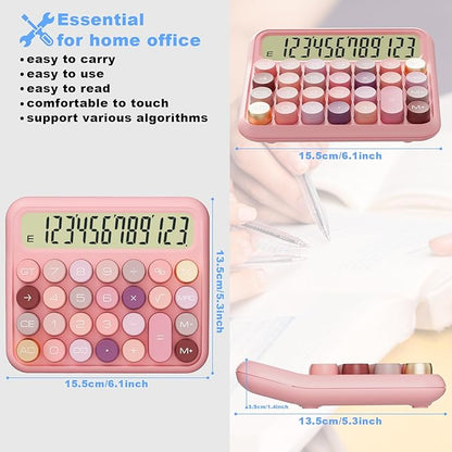 Mechanical Calculator 12 Digit Extra Large 5-Inch LCD Display, DECKLIT Battery Desk Calculator, Big Buttons Easy to Press Use as Office Calculators Desktop, 15°Tilt Screen for Kids Calculator(Rose)