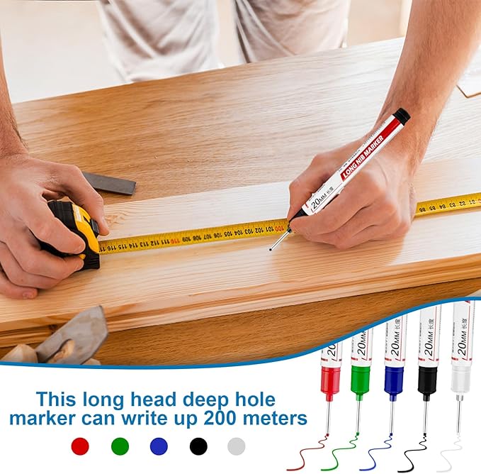 10 Pcs Long Head Deep Hole Marker - Long Nib Marker, Multi-purpose Deep Hole Marker Pens, Quick Dry Waterproof Colorful Carpenter Pen Markers for Construction Bathroom Woodworking