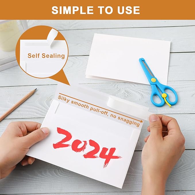 100 Packs White Blank Note Cards and Envelopes 5 x 7 Heavyweight Folded Cardstock and A7 Envelopes Self Seal for Wedding Invitations, Party, Greeting Cards, Graduations, Baby Shower