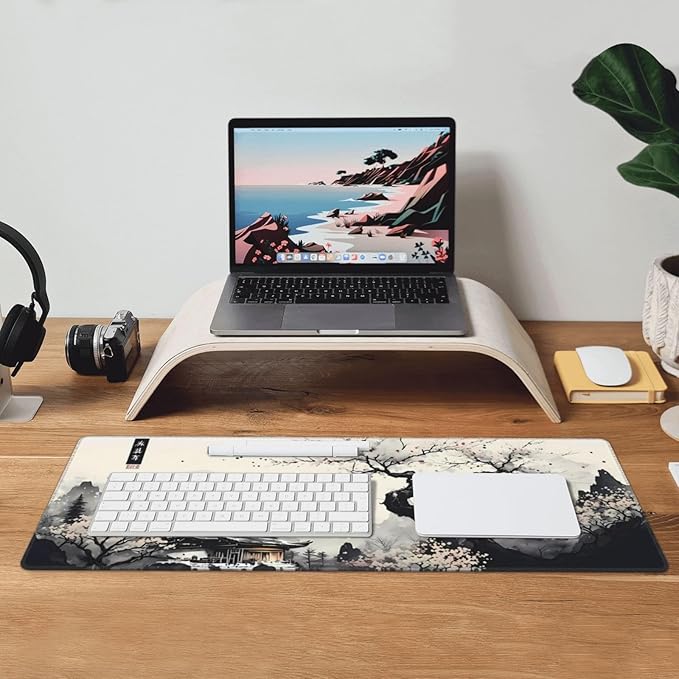 Japanese Mouse Pad, Large Japanese Desk Mat, XL Anime Gaming Keyboard Mat, Non-Slip Rubber Base, Big Extended Desk Protector for Home Office, 31.5”x11.8”