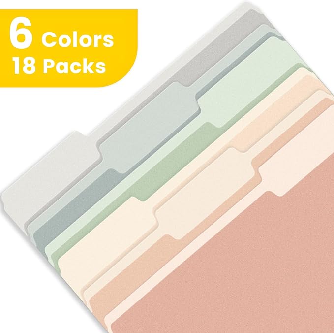 SUNEE File Folders, 18 Pack Manilla Folders 8.5 x 11, Colored Folders Office Organization Home School Folders for Documents Files Paper, 6 Pastel Colors