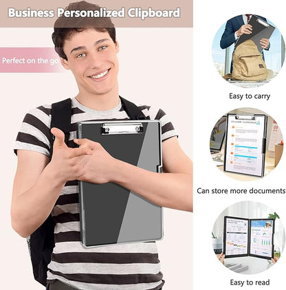 Clipboard with Storage,Heavy Duty Clip Boards 8.5x11 with 2 Storage Case,Clear Visible Top Panel Storage Clipboards,Side Opening Clip Boards,Nursing Clipboard Folder Case for Office Supplies-Black
