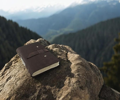 Kathmandu Valley Co. Nepali Traveler Vintage Leather Journal with Handmade Lokta Paper, 5x8 inch Office Notebook Planner, Made in the Himalayas of Nepal, Dark Brown Walnut