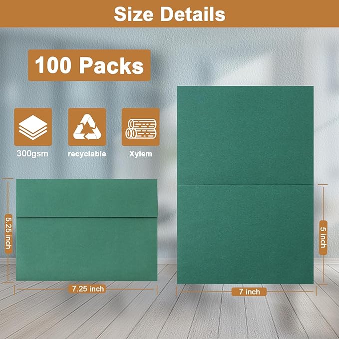 10 Assorted Colors Blank Note Cards and Envelopes 5 x 7 Heavyweight Folded Cardstock and A7 Envelopes Self Seal 100 Packs for Invitations, Wedding, DIY Greeting Cards, Thankgiving Cards