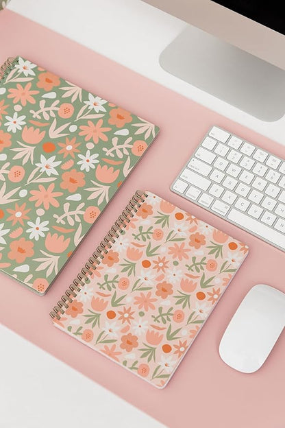 Steel Mill & Co Cute Mini Spiral Notebook, 8.25" x 6.25" Journal with Durable Hardcover and 160 Lined Pages, Star Floral, Blush
