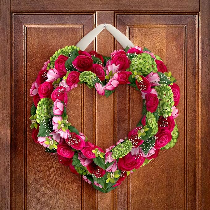 Lovepop Love Pop-Up Paper Wreath for Her and Him - 3D Greeting Cards for Boys, Girls, Men, Women - Rose Heart Wreath - 14" Flower Decor - Blank Notecard Included