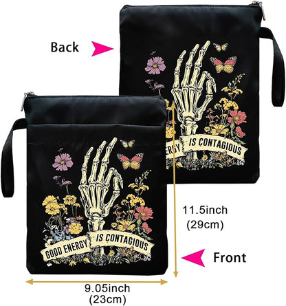 Book Sleeve, Book Sleeve with Zipper, Book Sleeve for Book Lovers, The Reader Tarot Card Book Sleeves, Book Pouch Kindle Protector, Gifts for Women Teacher Librarian Bookworm Bookish (Black-D, Large)