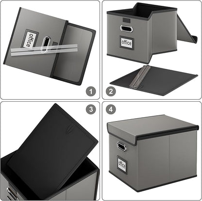 Huolewa Upgraded Portable Leather File Organizer Boxes with Lids, Office Document Boxes Organizer, Filing Boxes, Decorative Small File Boxes for Hanging Files with Plastic Slide for Office/Decor/Home